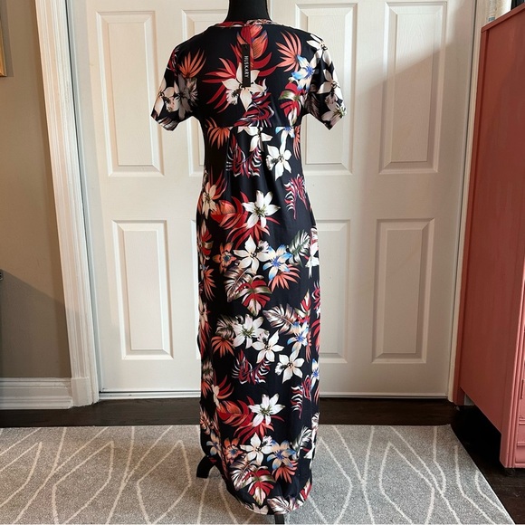 Huskary Black Hawaiian Tropical Split Hem Maxi Mumu Dress - Picture 5 of 10